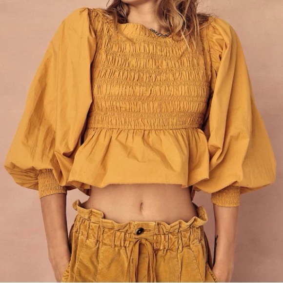 Free People Tops - Free people smocked top poplin puff sleeve